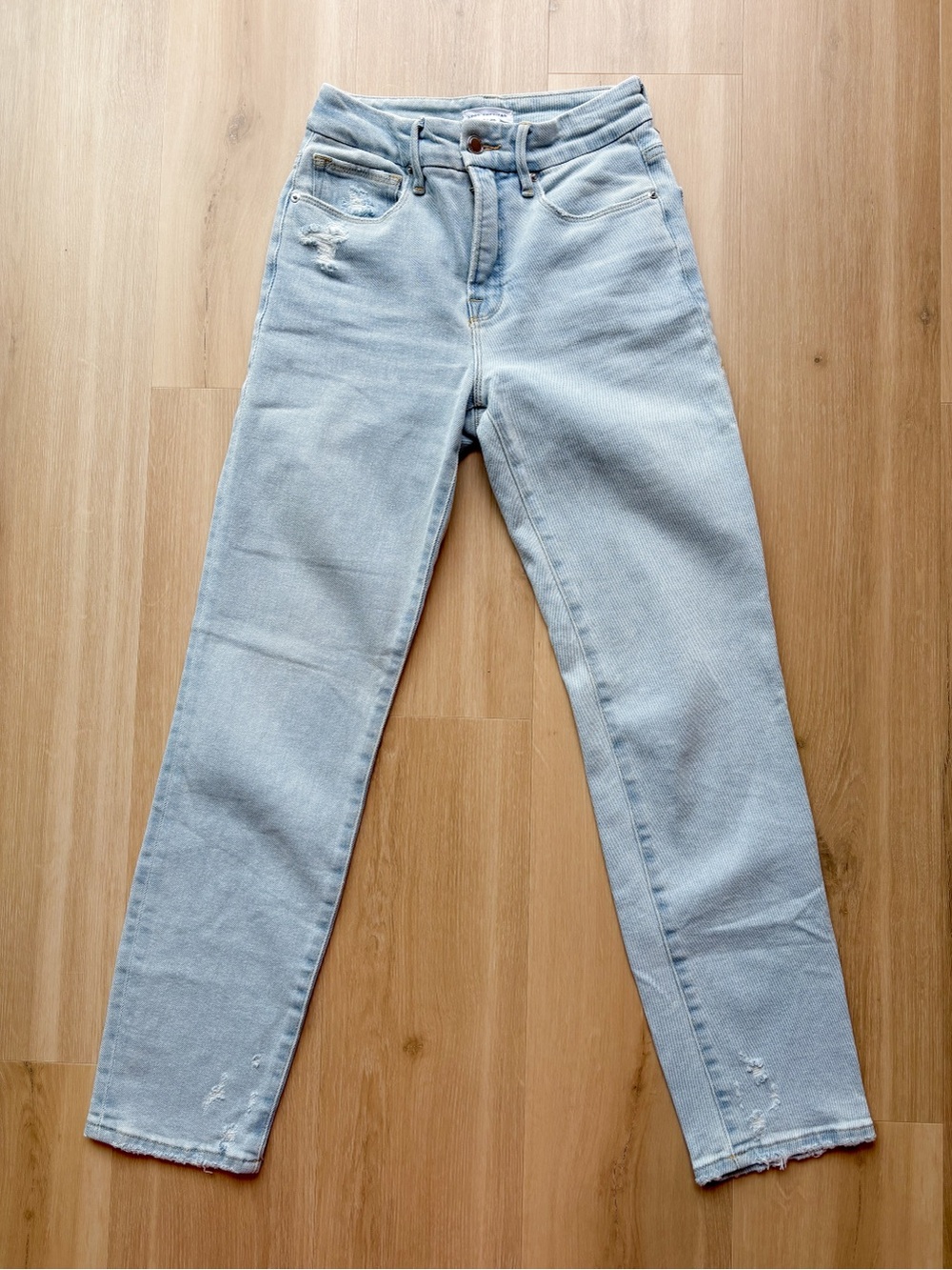 Good American Light Blue High-Rise Straight Leg Jeans